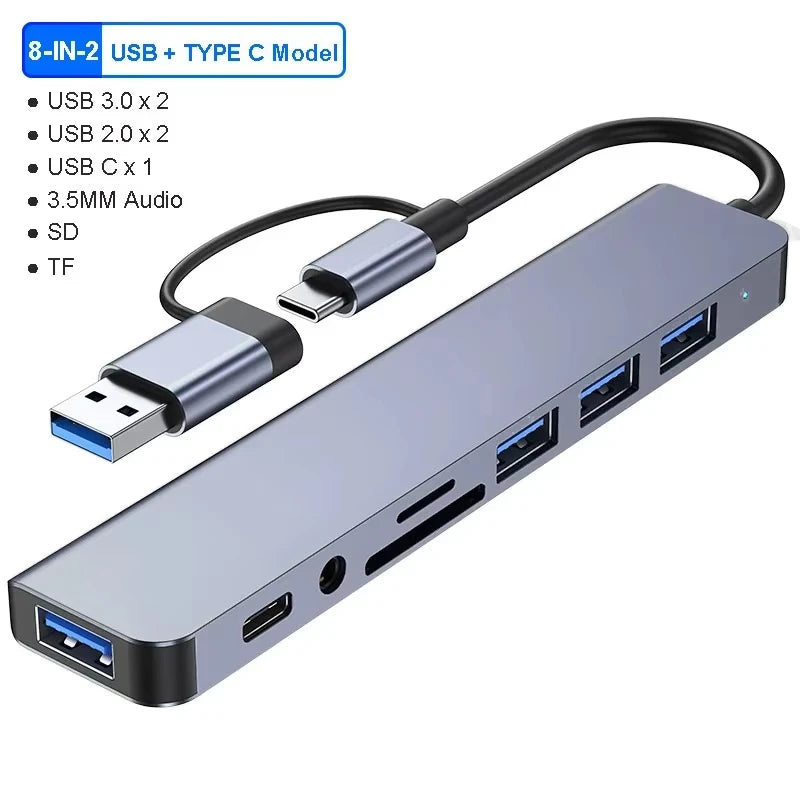 11 Ports USB C HUB Docking Station RJ45 Adapter to HDMI-Compatible 4K VGA SD/TF Card 3.5MM AUX 11-in-1 for PC Laptop Splitter