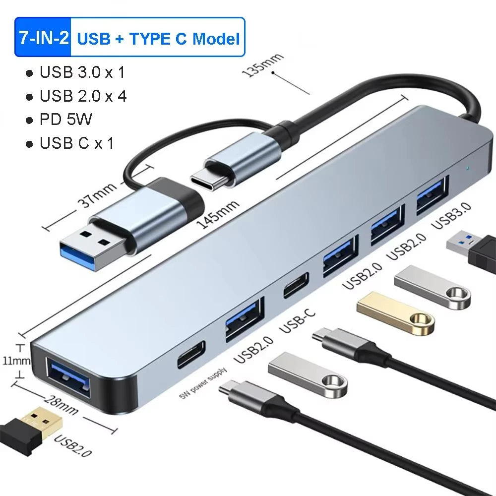 11 Ports USB C HUB Docking Station RJ45 Adapter to HDMI-Compatible 4K VGA SD/TF Card 3.5MM AUX 11-in-1 for PC Laptop Splitter
