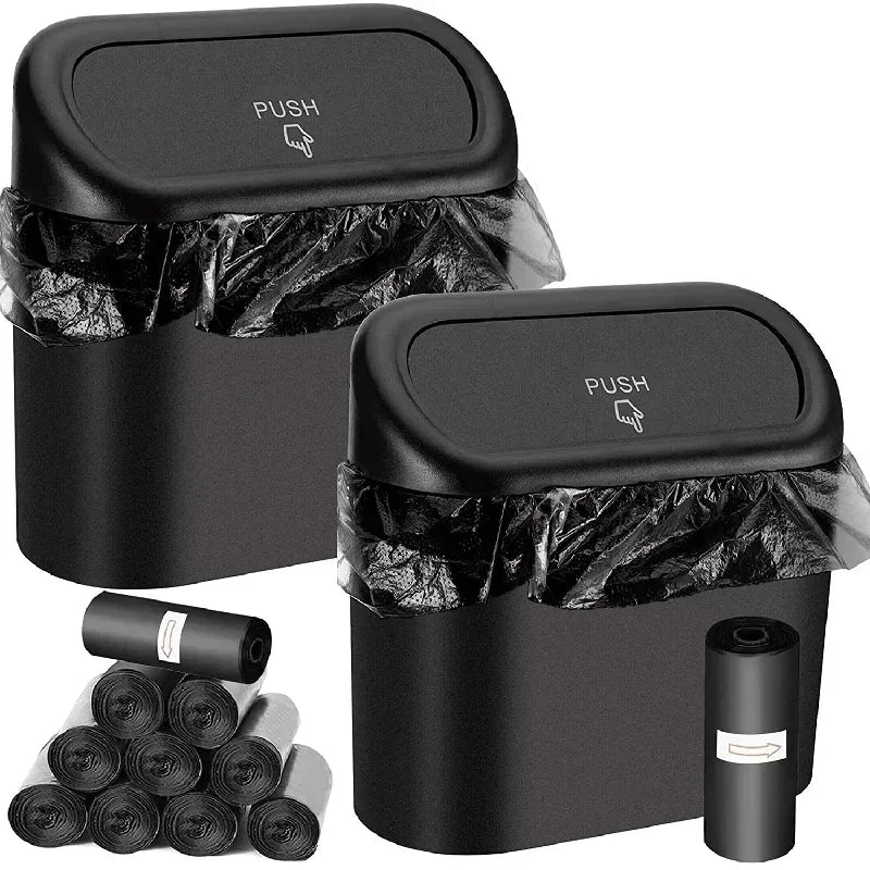 Universal Car Clamshell Trash Bin Hanging Vehicle Garbage Dust Case Storage Box Black Square Pressing Trash Can Accessories