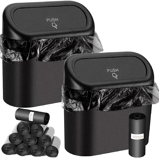 Universal Car Clamshell Trash Bin Hanging Vehicle Garbage Dust Case Storage Box Black Square Pressing Trash Can Accessories