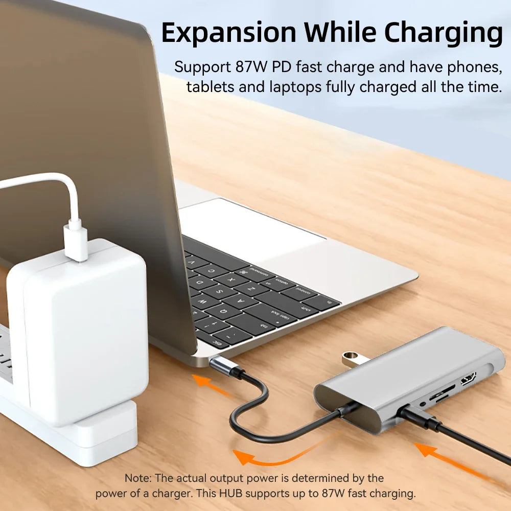 11 Ports USB C HUB Docking Station RJ45 Adapter to HDMI-Compatible 4K VGA SD/TF Card 3.5MM AUX 11-in-1 for PC Laptop Splitter