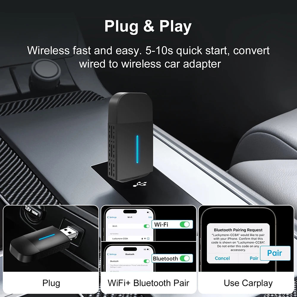 LEXXSON Dual Interface Wireless CarPlay Android Auto Wireless USB TYPE-C Adapter Smart Mini Box Plug Fast Connect Universal