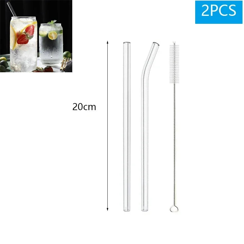 1-10Pcs Reusable Glass Straw Set High Borosilicate Smoothie Cocktails Straw Healthy Eco Friendly Drinking Straw with Clear Brush