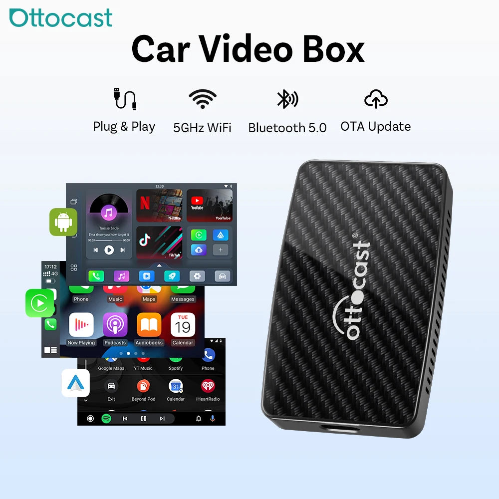 OTTOCAST Play2Video Pro Ai Box Wireless CarPlay Android Auto Adapter Built in  Netflix YouTube IPTV Video Box for 98% of Cars