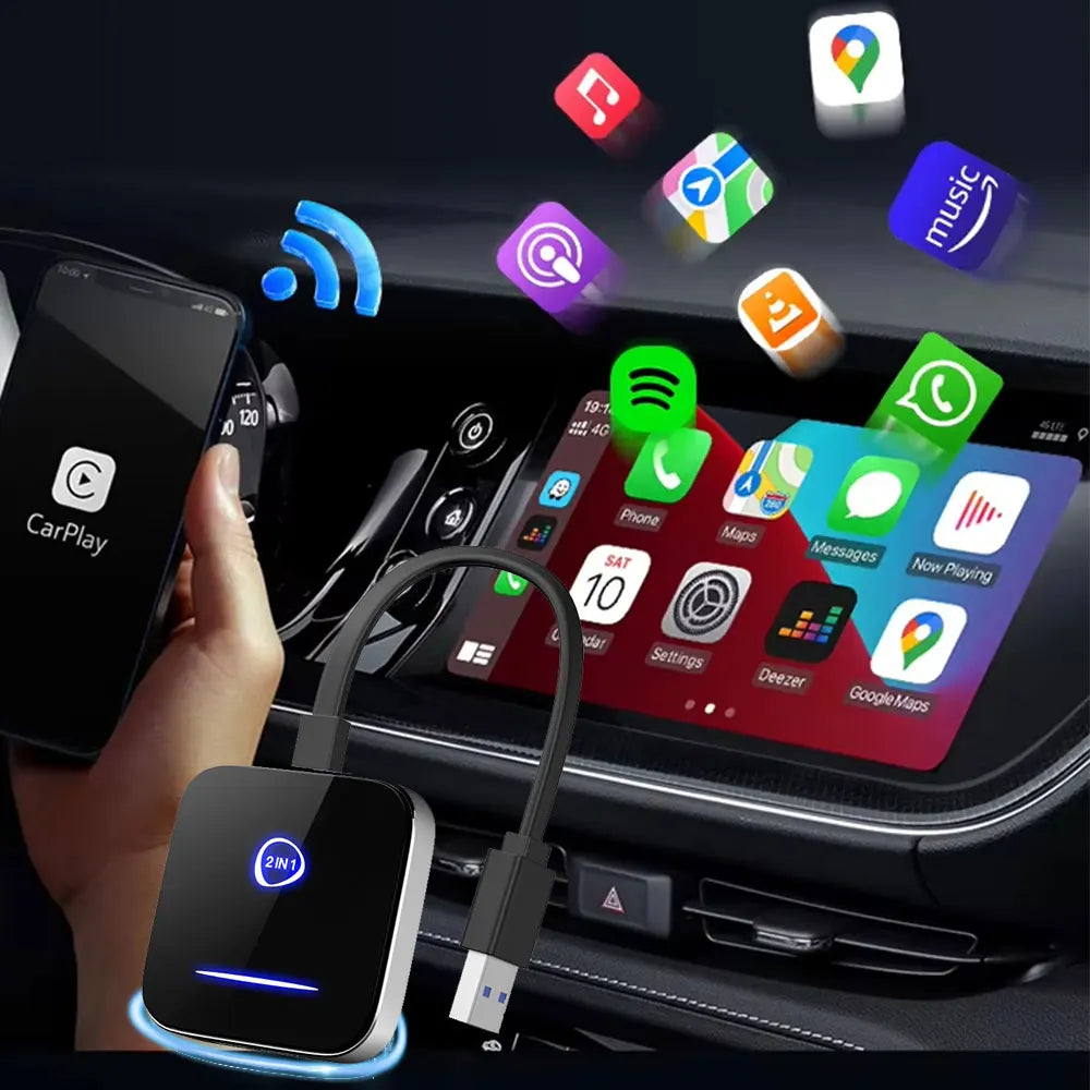 2in1 Wireless Carplay apple Android Auto 2025 Adapter,Plug & Play Fits Cars From 99% And IPhone IOS 10+ & Android 11+ - K5