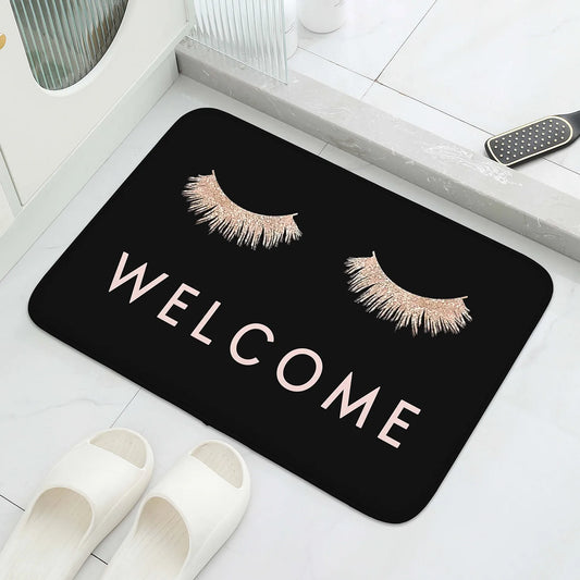 1 Pc Fashionable Rose Gold Eyelashes Welcome Mat Bedroom Hallway Entrance Floor Mat Living Room Carpet Soft Anti Slip Area Carp