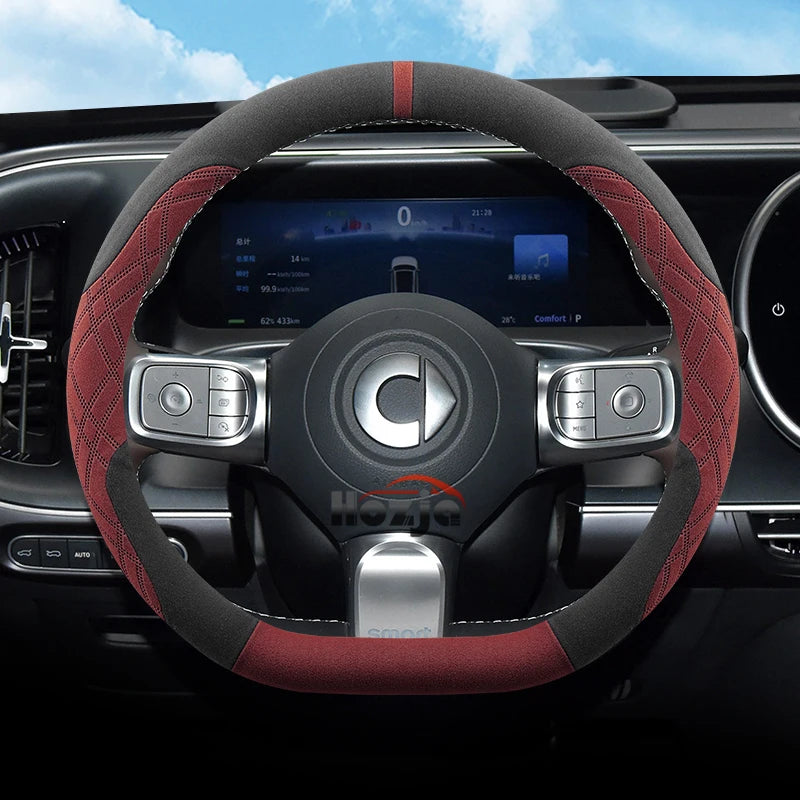 Suede Leather Car Steering Wheel Cover for Smart forfour Smart 1 3 5 2015 - 2025 Auto Accessories