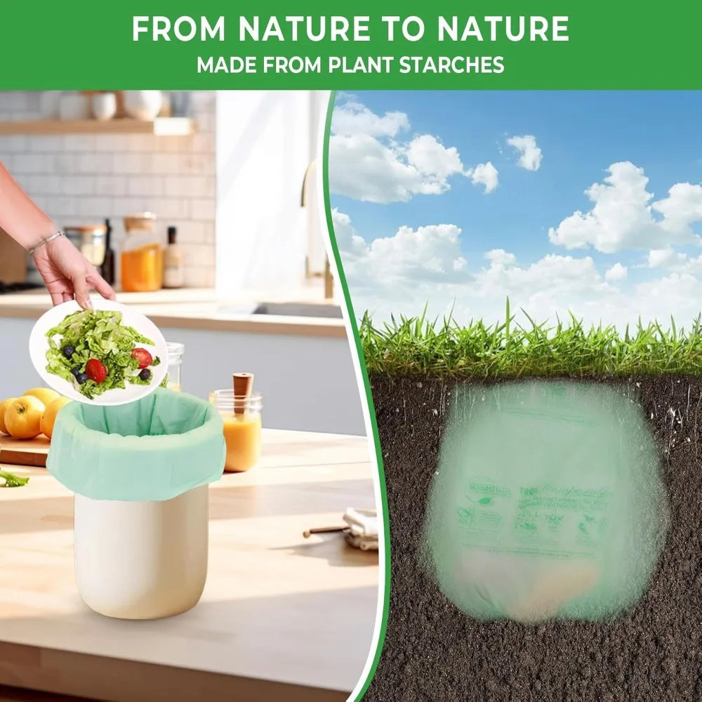 1.2 Gallon Compostable Trash Bags, 80 Count, ASTM D6400 & OK Compost Home Certified for Eco-Friendly Kitchen Waste