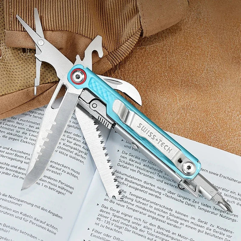 SWISS TECH 11 in 1 Mini Multitool Knife with Clip Folding EDC Outdoor Camping Survival Tools Scissors Screwdriver 2025 New