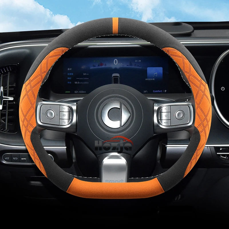 Suede Leather Car Steering Wheel Cover for Smart forfour Smart 1 3 5 2015 - 2025 Auto Accessories