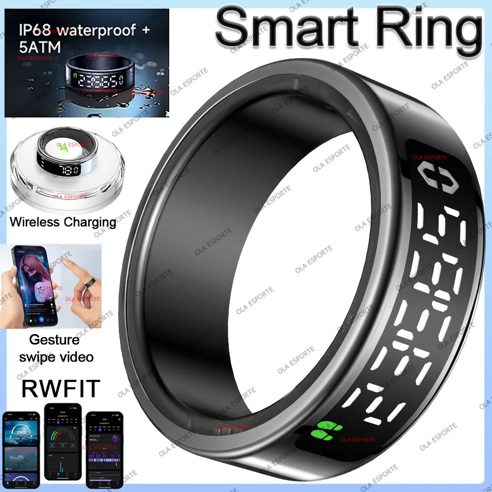 Smart Ring Multi-sports Modes Pedometer Fitness Tracker Health Monitor IP68 Waterproof Military Grade LCD Screen Smart Ring 2025