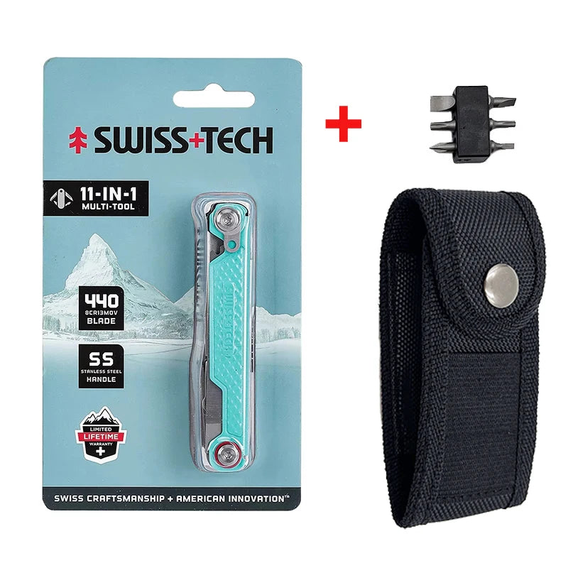 SWISS TECH 11 in 1 Mini Multitool Knife with Clip Folding EDC Outdoor Camping Survival Tools Scissors Screwdriver 2025 New