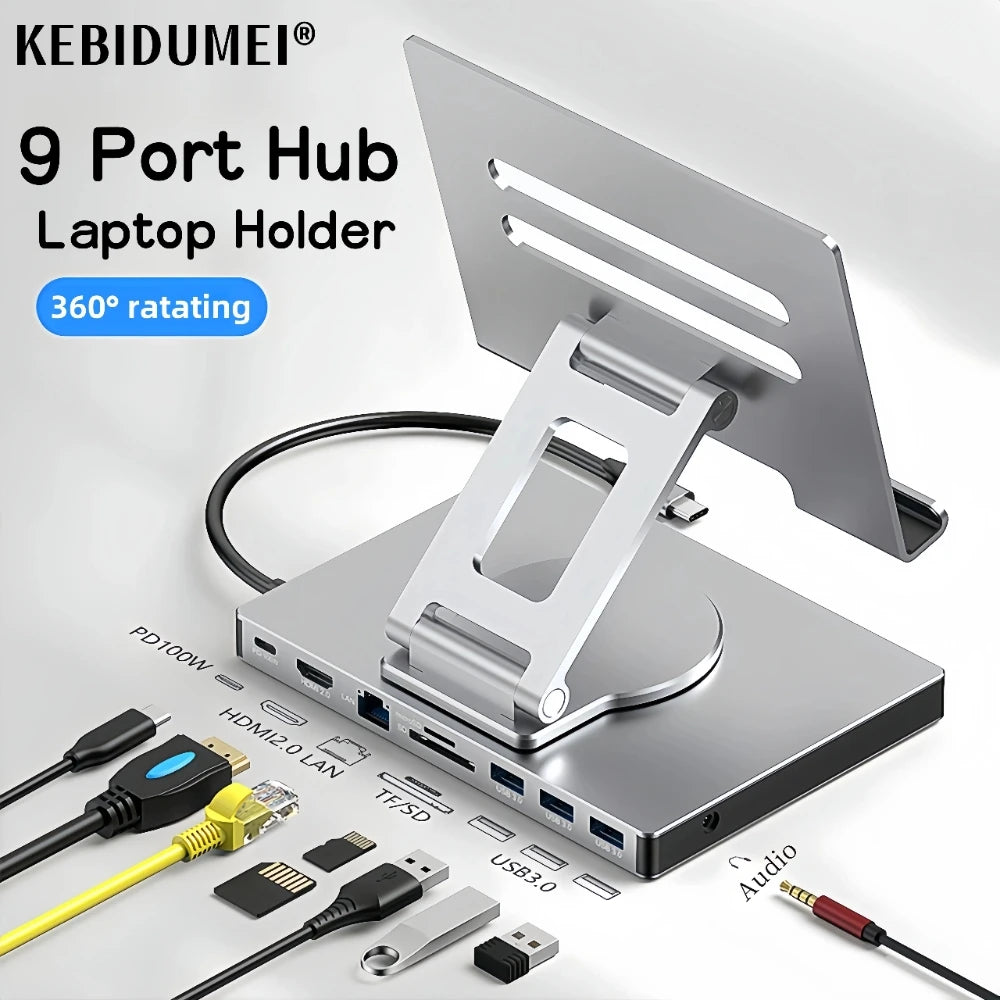 9 in 1 USB C Hub Docking Station SD TF Type C Hub Extension PD100W USB3.0 HDMI 4K 60HZ Adapter Dock Tablet Laptop Accessories
