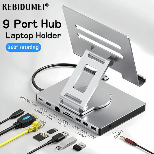 9 in 1 USB C Hub Docking Station SD TF Type C Hub Extension PD100W USB3.0 HDMI 4K 60HZ Adapter Dock Tablet Laptop Accessories