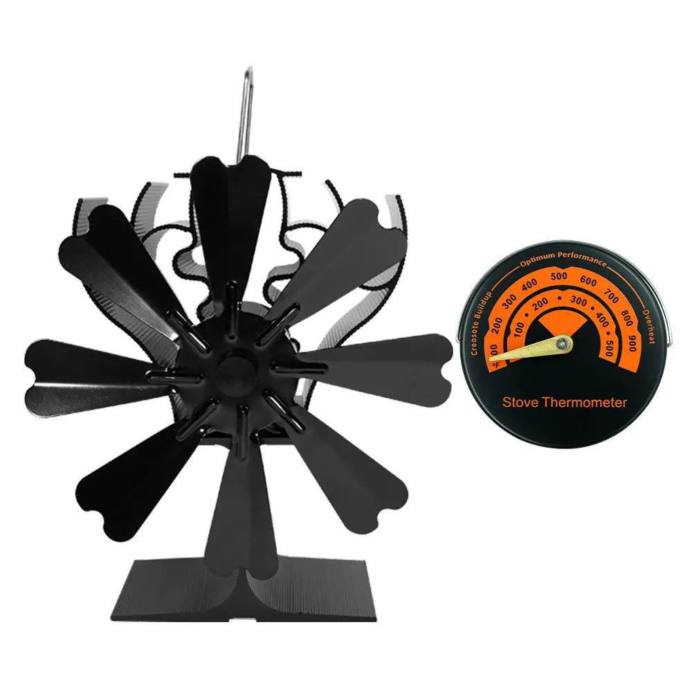 Heat Powered Stove Fan Eco Quiet Black 6 Blades Log Wood Burner Fireplace Fan Efficient Heat Distribution Winter Warmer Home