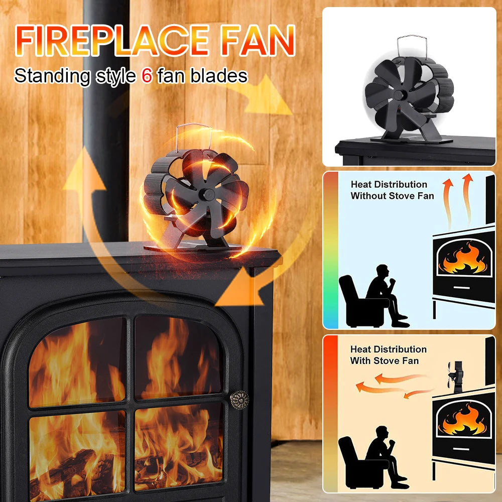 Mini Stove Fan 6Blades Heat Powered Fireplace Fan Log Wood Burner Heater Quiet Eco Hot Fan Home Efficient Heat Distribution