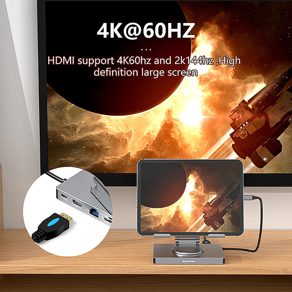 9 in 1 USB C Hub Docking Station SD TF Type C Hub Extension PD100W USB3.0 HDMI 4K 60HZ Adapter Dock Tablet Laptop Accessories