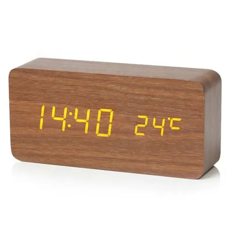 Luminous Wooden Clock Digital Alarm LED Display Electronic Rectangle Desk Table Clocks Temperature Timer Multi Function Eco