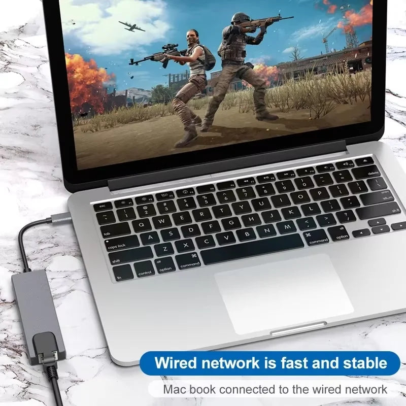 5 Ports USB C Hub to 4K HDMI-Compatible USB 3.0 2.0 HUB Type C Charging PD 100W RJ45 100M Docking for Macbook Notebook Computer
