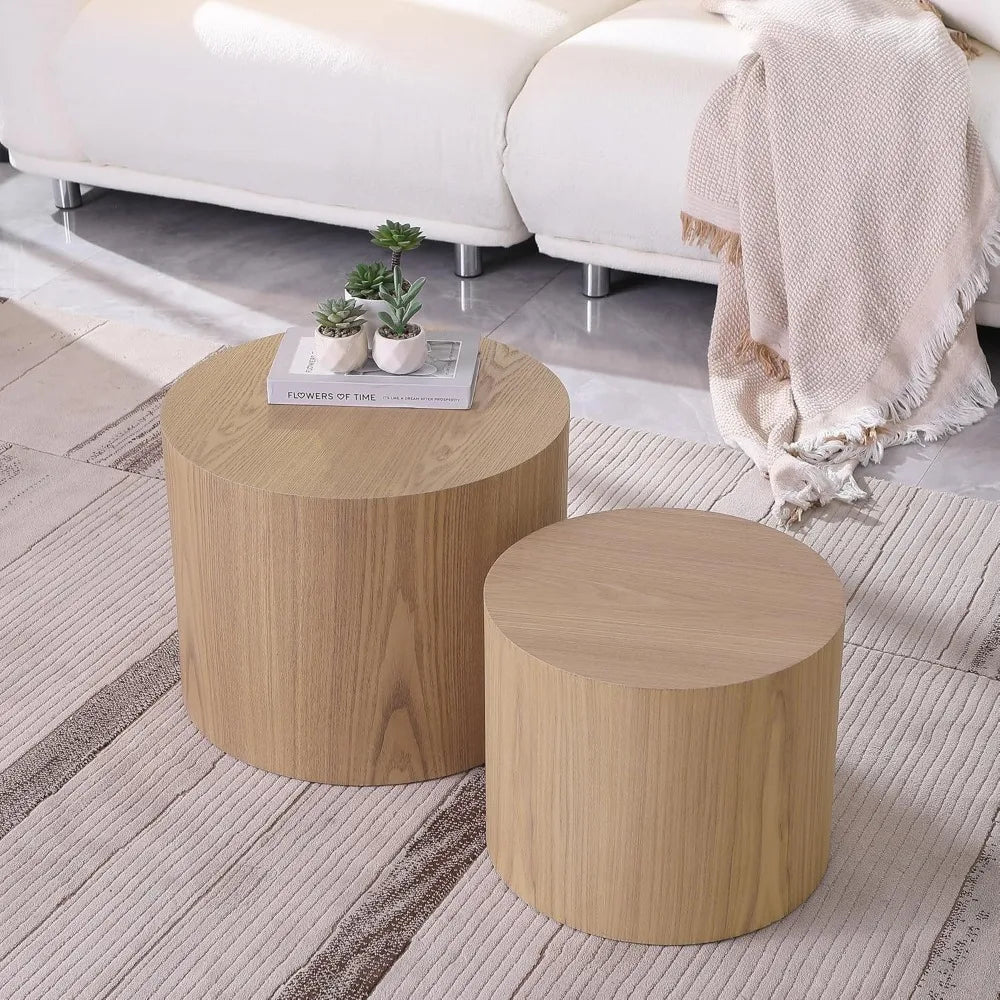 Modern Round Wooden Nesting Coffee Tables Set for Small Spaces, Ideal for Living Room and Bedroom
