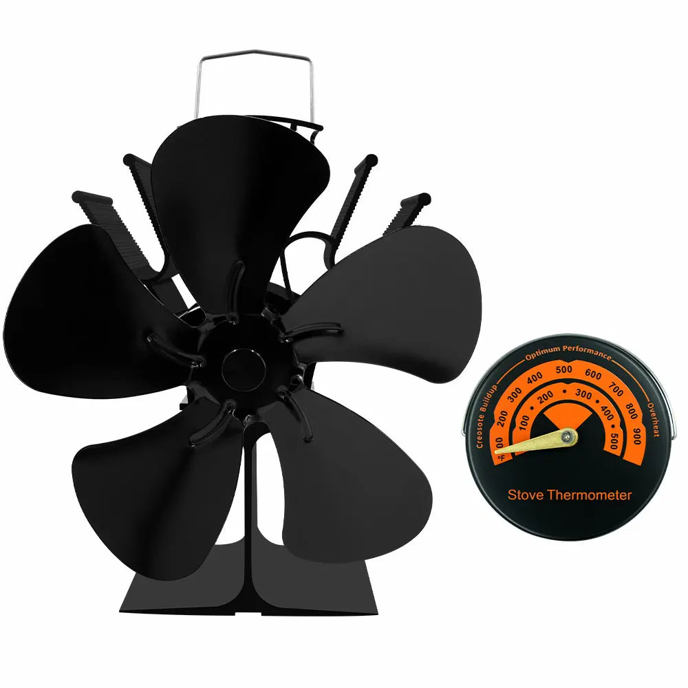 Heat Powered Stove Fan Eco Quiet Black 5 Blades Log Wood Burner Fireplace Fan Efficient Heat Distribution Winter Warmer Home