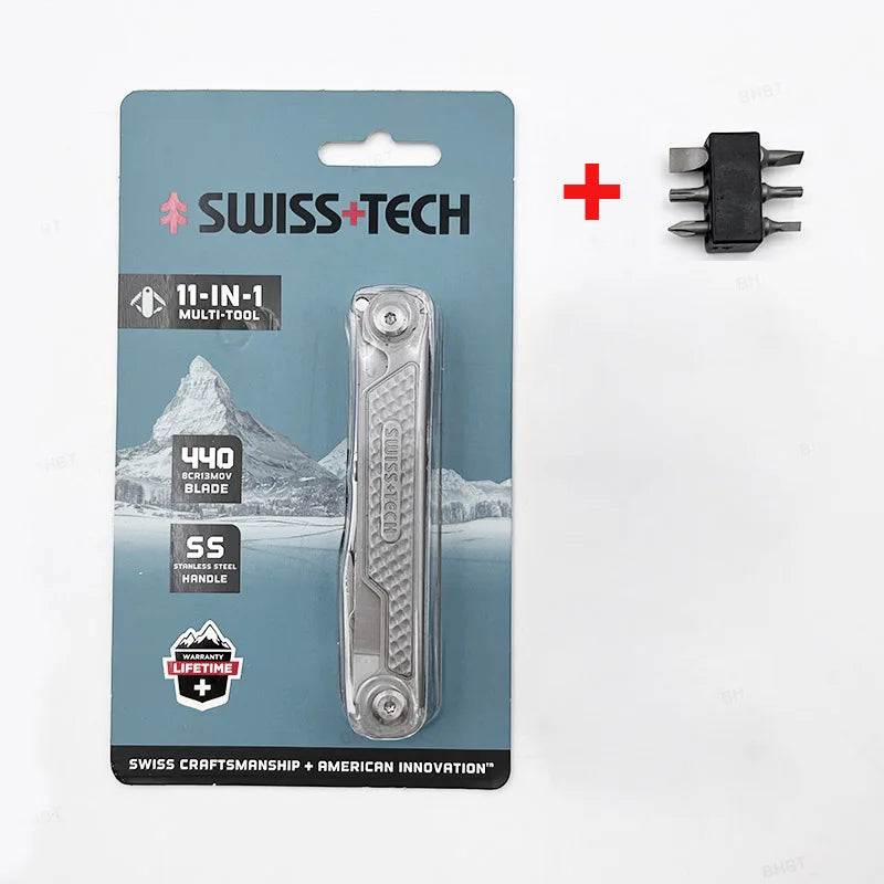 SWISS TECH 11 in 1 Mini Multitool Knife with Clip Folding EDC Outdoor Camping Survival Tools Scissors Screwdriver 2025 New