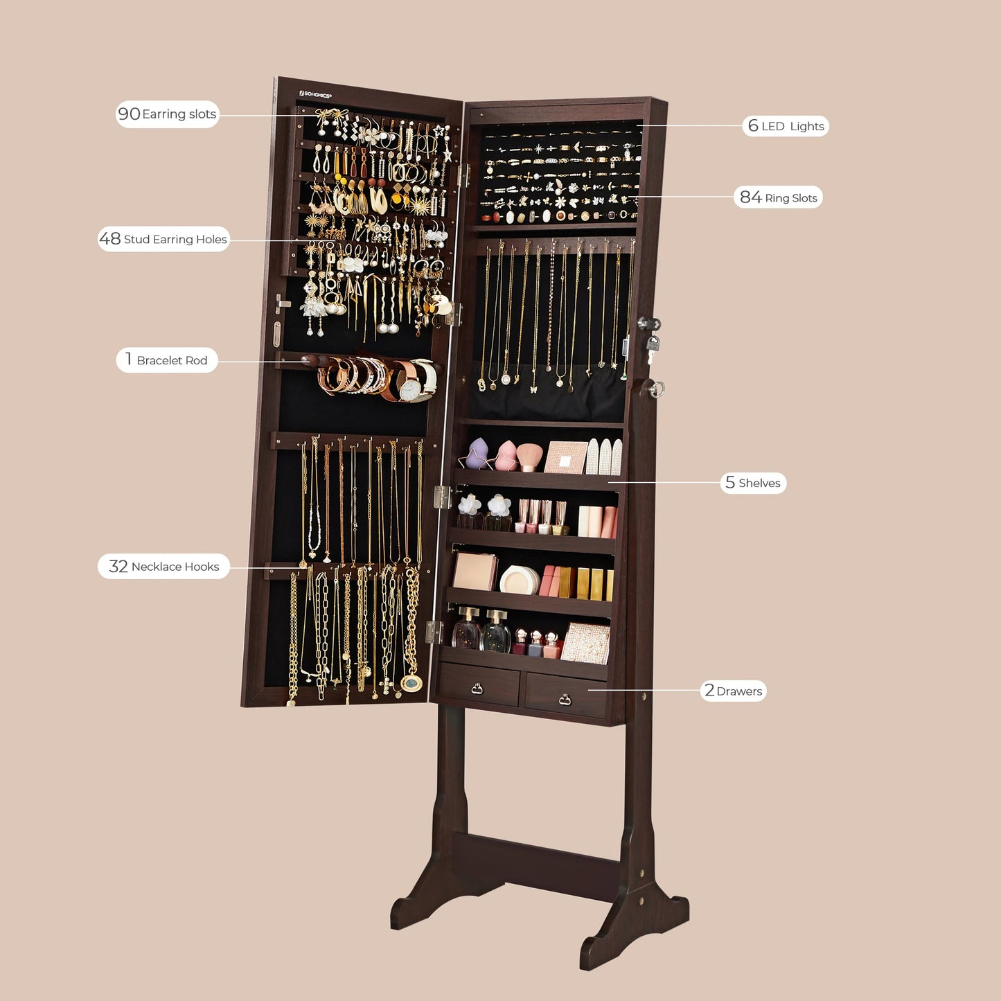 #Full Length Mirror Standing Lights Jewelry Cabinet Eco Friendly Mirror Jewelry Armoire with LED