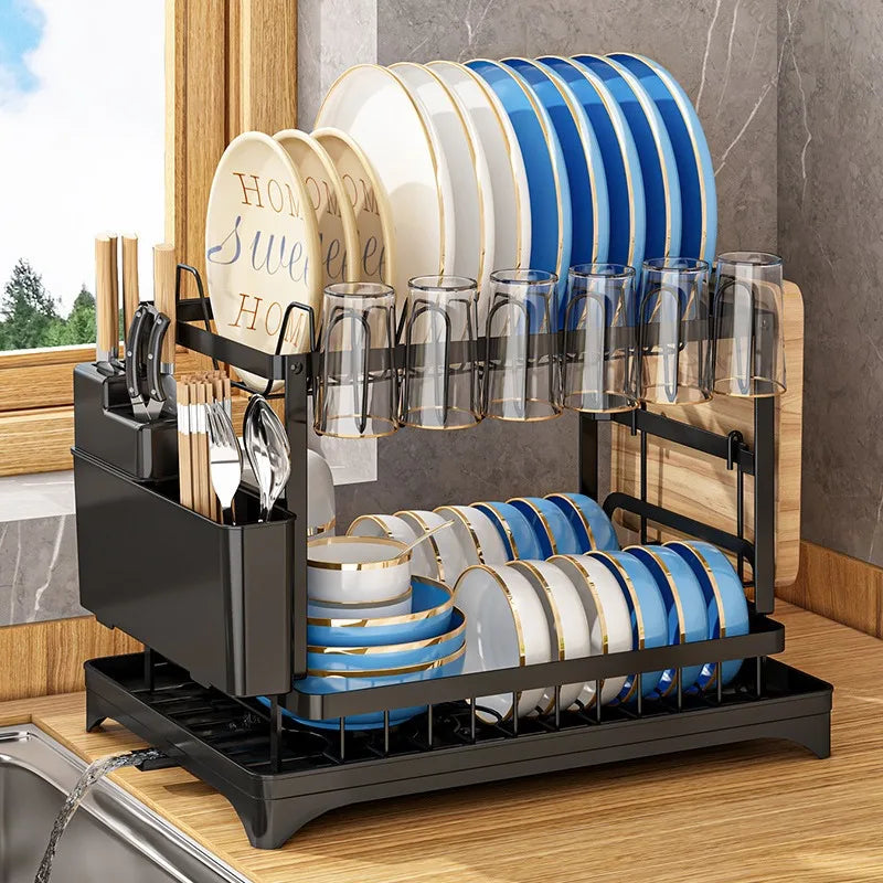 New Kitchen Dish Rack Drain Rack Storage Rack Countertop Dishes and Chopsticks Rack with Cup Dish Knife Holder