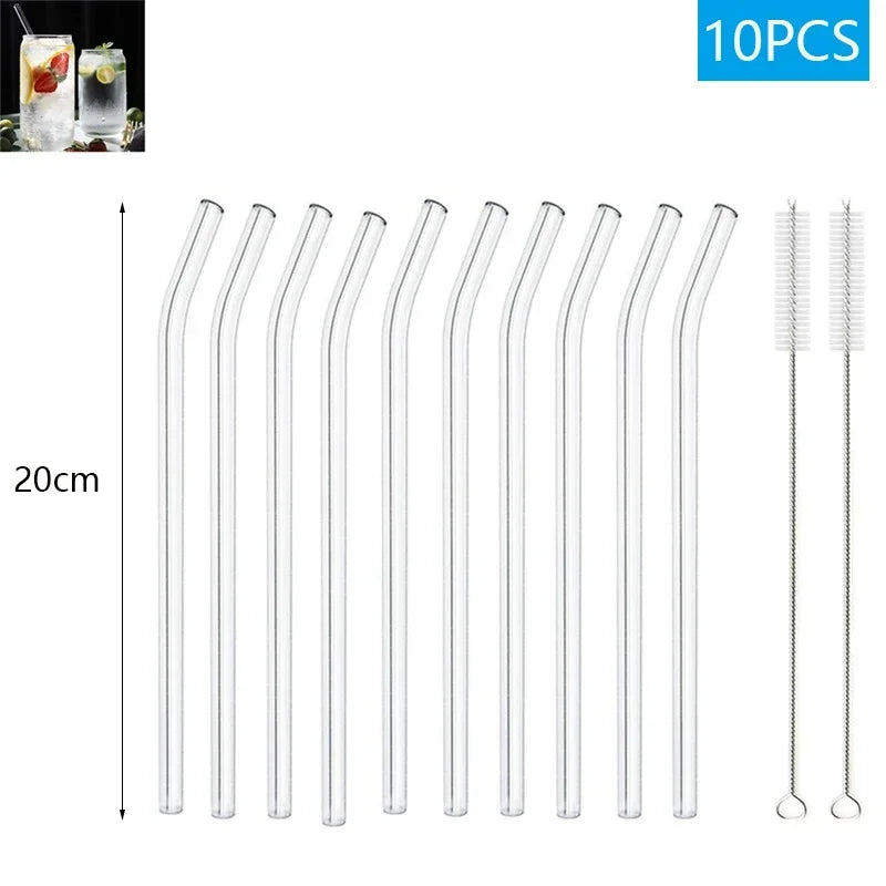 1-10Pcs Reusable Glass Straw Set High Borosilicate Smoothie Cocktails Straw Healthy Eco Friendly Drinking Straw with Clear Brush