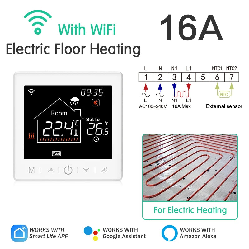 Tuya Thermostat WiFi Electric/Water/Gas Boiler Warm Floor Heating Temperature Controller Smart Thermoregulator Alexa Google