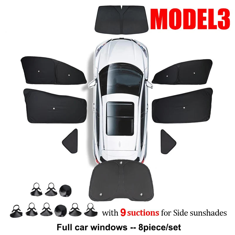 for Tesla Model 3 Y Juniper Highland 2025-2021 2026 Car Side Window Sunshade with Suction Cups Front Rear Windshield Privacy