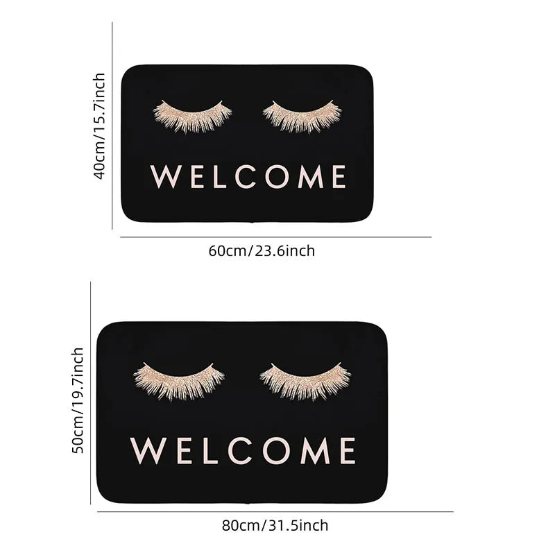 1 Pc Fashionable Rose Gold Eyelashes Welcome Mat Bedroom Hallway Entrance Floor Mat Living Room Carpet Soft Anti Slip Area Carp