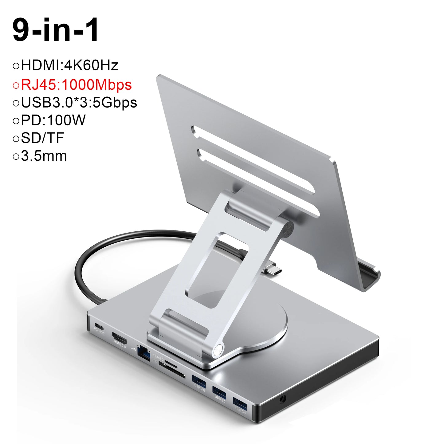 9 in 1 USB C Hub Docking Station SD TF Type C Hub Extension PD100W USB3.0 HDMI 4K 60HZ Adapter Dock Tablet Laptop Accessories