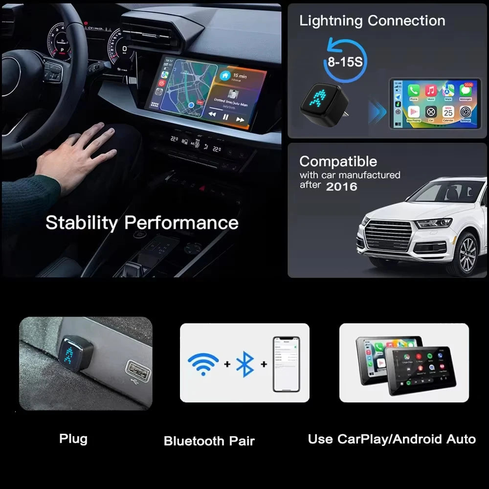 Skilldrive 2025 Ultra Mini Wireless CarPlay Adapter Wireless Android Auto AI Smart Box Intelligent Systems for Wired CarPlay Car
