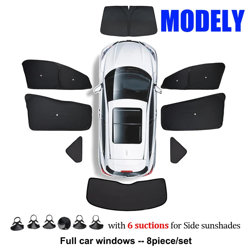 for Tesla Model 3 Y Juniper Highland 2025-2021 2026 Car Side Window Sunshade with Suction Cups Front Rear Windshield Privacy