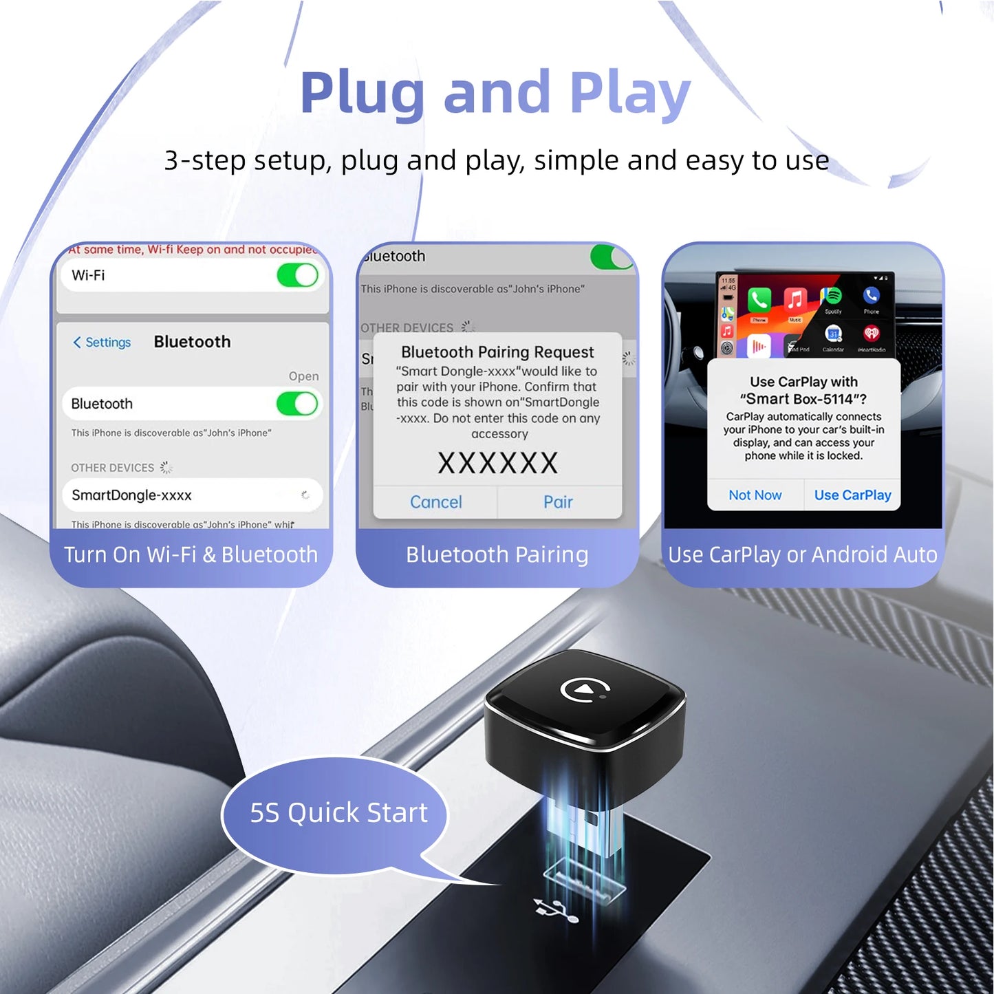 2026 NEW 2in1 Wireless CarPlay&Android Auto Adapter Ultra-Compact Universal Dongle for Factory Wired Cars Plug&Play with WiFi&BT