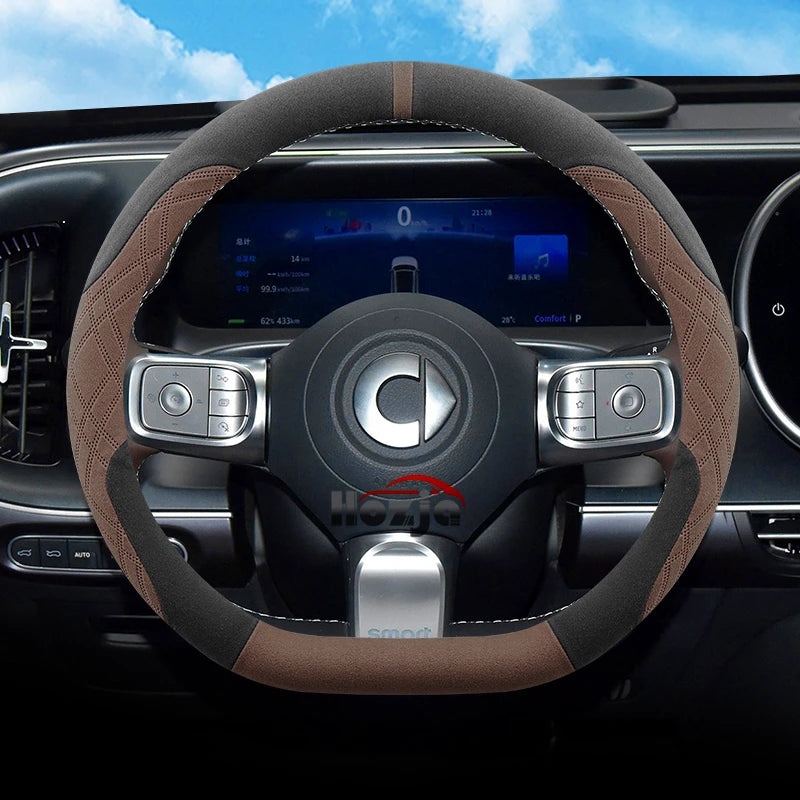Suede Leather Car Steering Wheel Cover for Smart forfour Smart 1 3 5 2015 - 2025 Auto Accessories