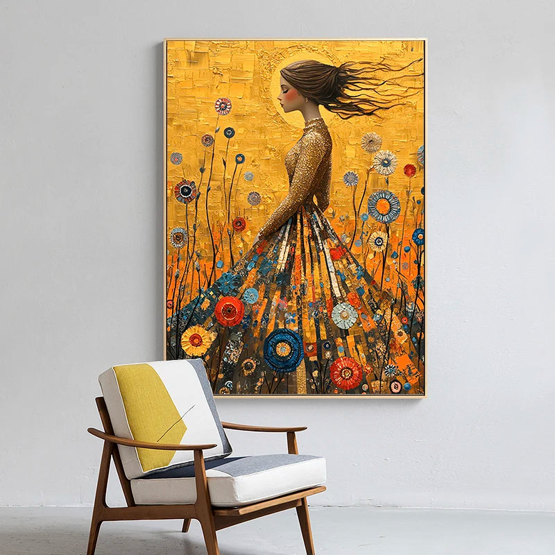 Gustav Klimt Style The Girl in the Golden Dress Canvas Painting Wall Art Home Decor For Living Room Bedroom Holiday Gift