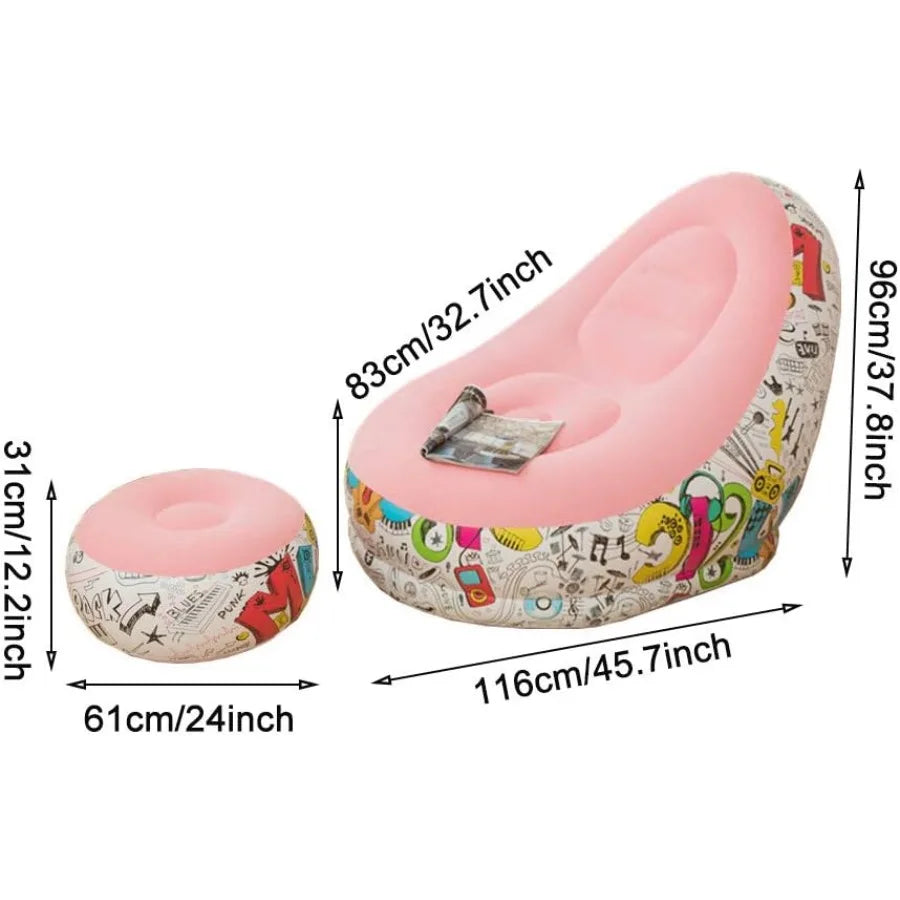 Bean Bag Chair Foldable Flocking Inflatable Sofa Outdoor Living Room Ultra Soft Lazy Sofa Couch Bean Bag Chair with 4-inch Foot