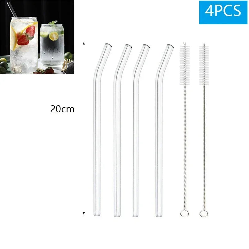1-10Pcs Reusable Glass Straw Set High Borosilicate Smoothie Cocktails Straw Healthy Eco Friendly Drinking Straw with Clear Brush