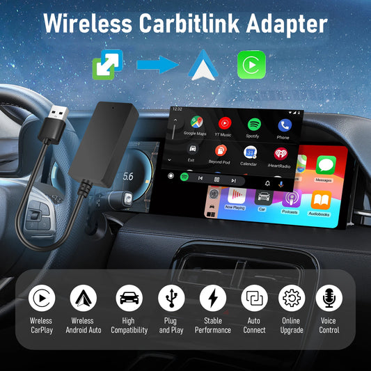 Carbitlink Easylink Easyconnection To Wireless CarPlay Android Auto 2 in 1 Adapter Plug & Play Auto Connect Fit for Chinese Car