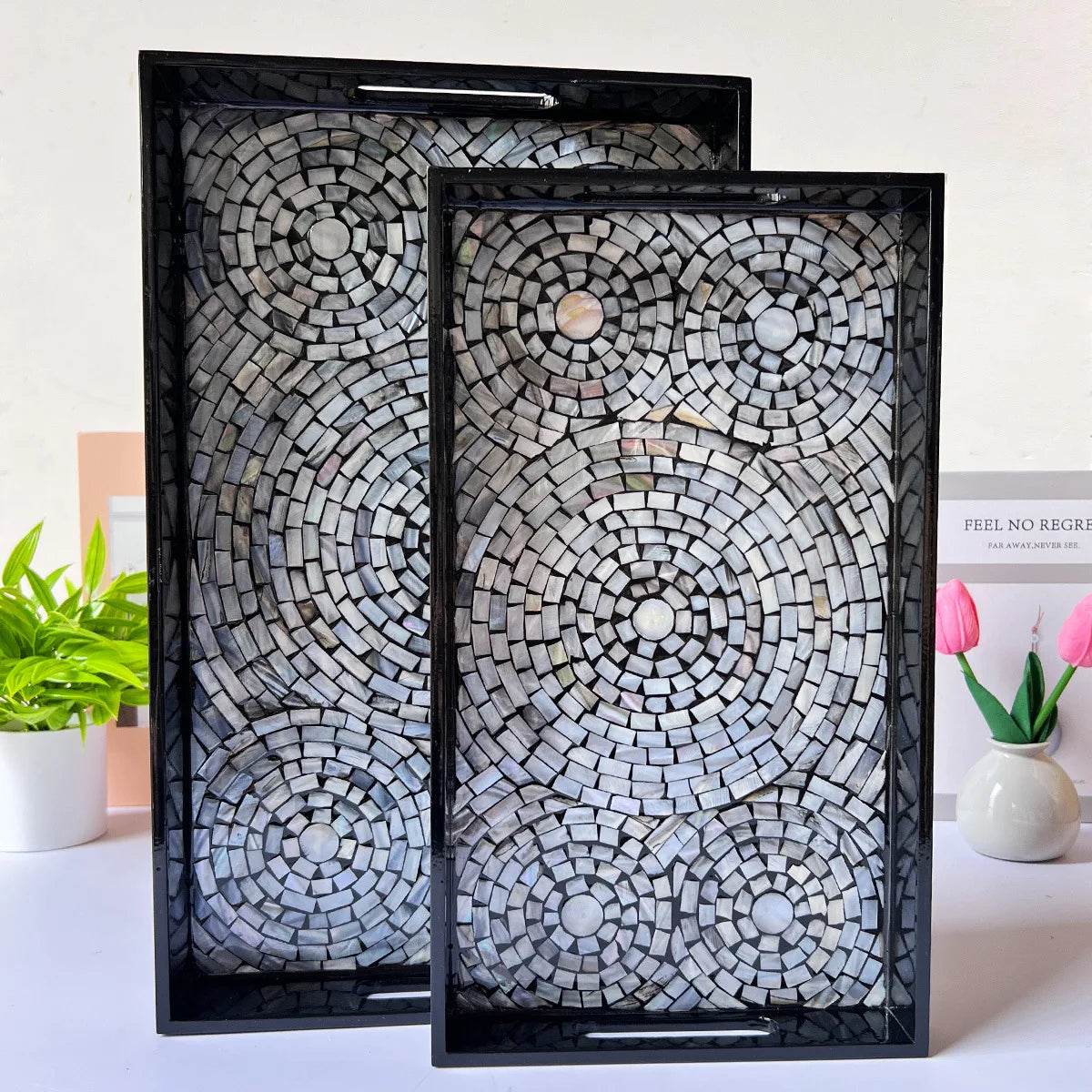 Light Luxury Natural Shells Household Storage Tray Rectangle Living Room Coffee Table Dim Sum Snack Storage for Household