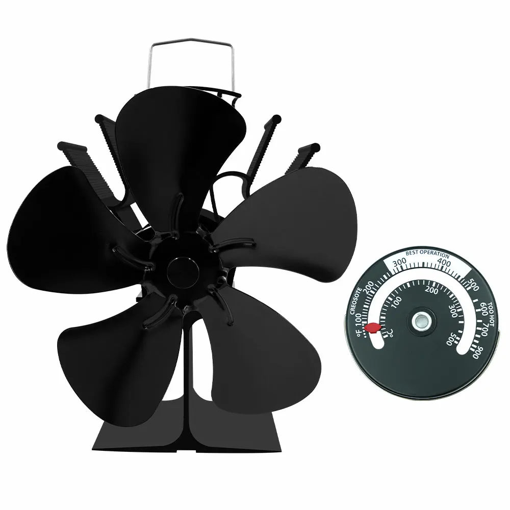 Heat Powered Stove Fan Eco Quiet Black 5 Blades Log Wood Burner Fireplace Fan Efficient Heat Distribution Winter Warmer Home