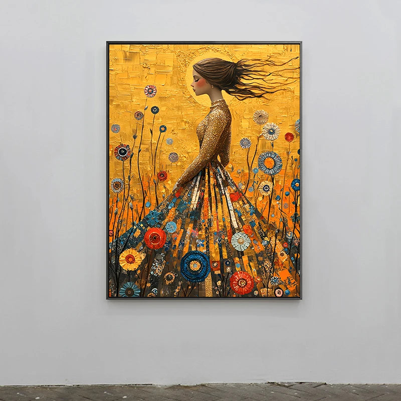 Gustav Klimt Style The Girl in the Golden Dress Canvas Painting Wall Art Home Decor For Living Room Bedroom Holiday Gift