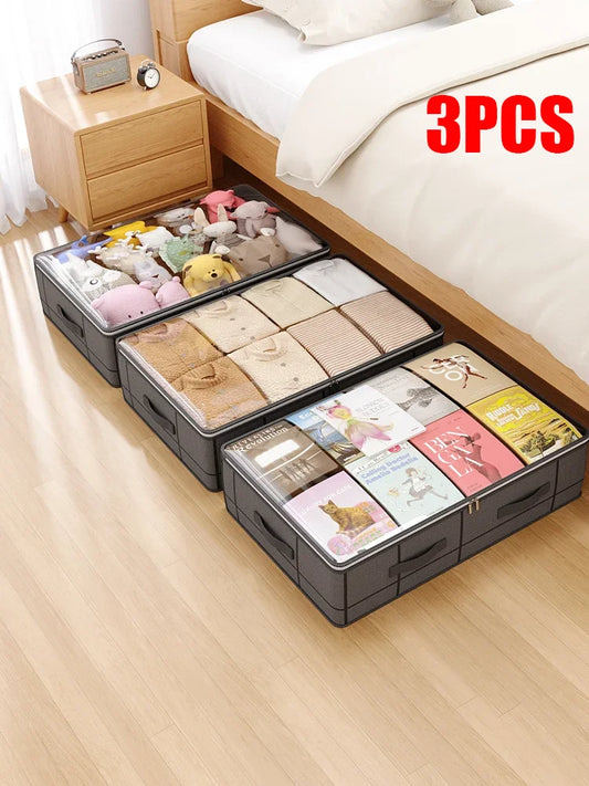 Heavy-duty under-bed storage bag Foldable storage box with large transparent window suitable for closets Dorm bedding clothes