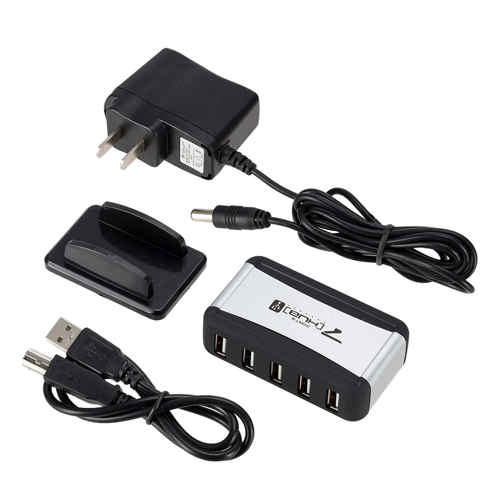 Vertical USB Hub Multi 7 Ports USB 2.0 Splitter with Power Adapter US/EU Up to 127 Devices Connected for PC Computer Accessory
