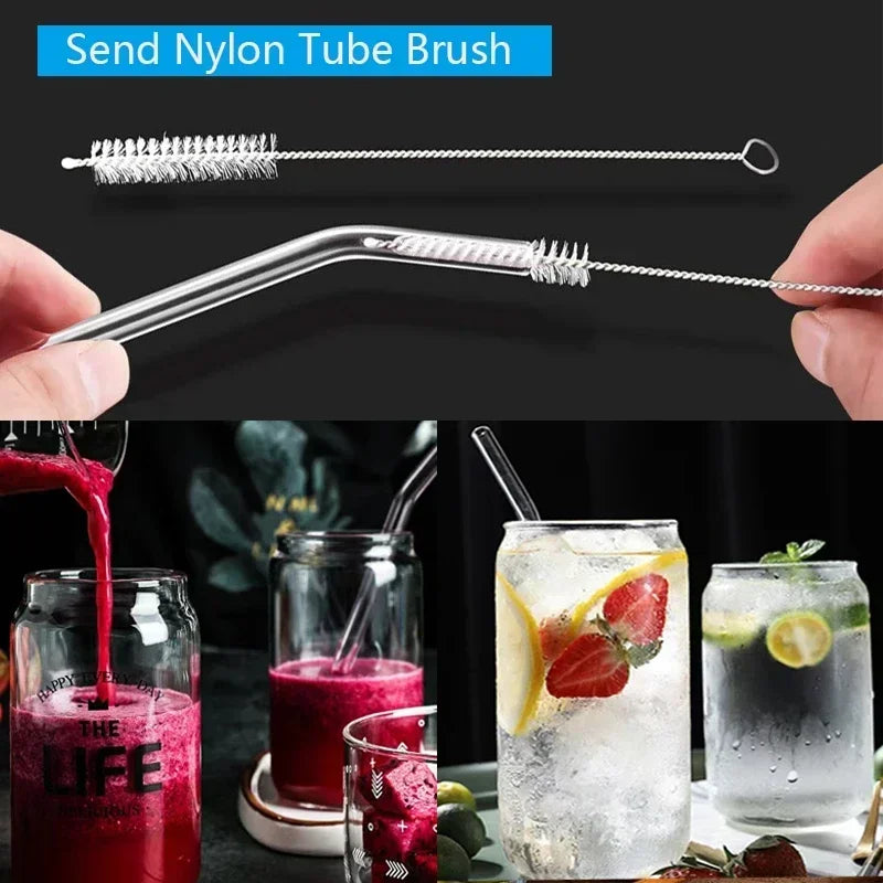 1-10Pcs Reusable Glass Straw Set High Borosilicate Smoothie Cocktails Straw Healthy Eco Friendly Drinking Straw with Clear Brush