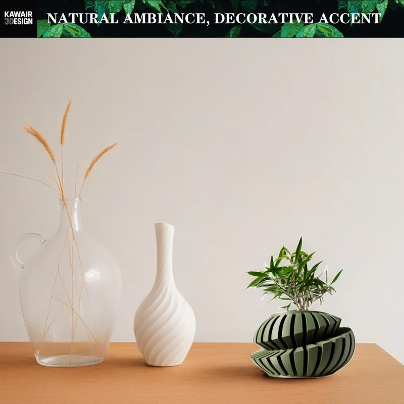 Eco-Friendly 3D Printed Flower Pot Irregular Geometric plant pot with Textured Lines for Tabletop Decor & Sustainable Gift