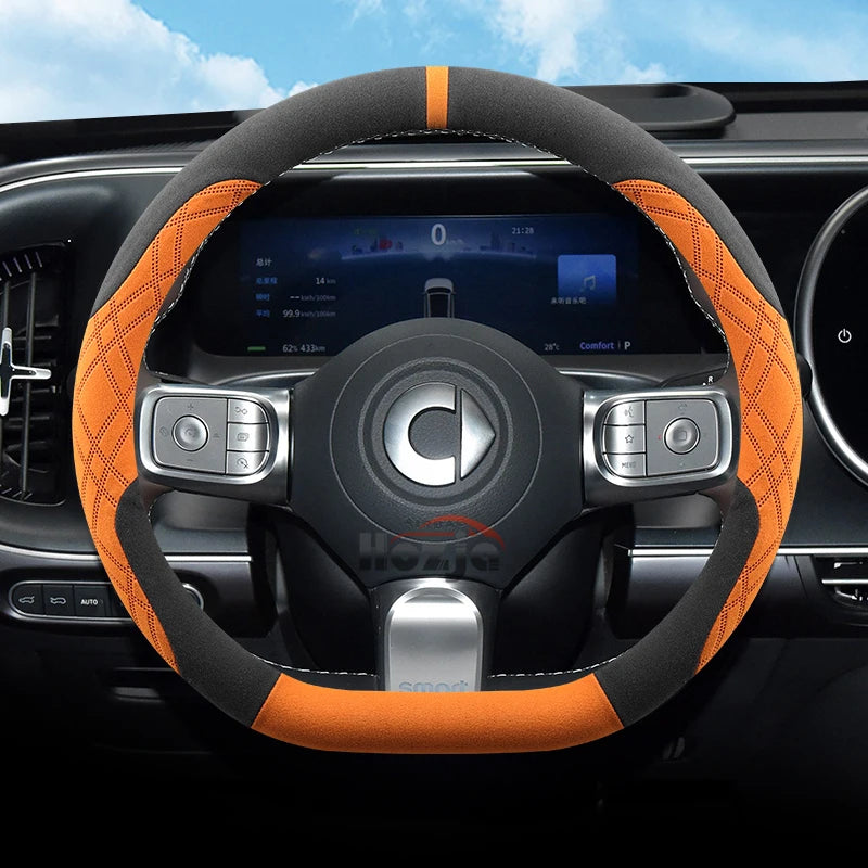 Suede Leather Car Steering Wheel Cover for Smart forfour Smart 1 3 5 2015 - 2025 Auto Accessories