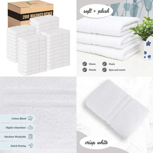 Eco-Friendly 12x12 Inch Cotton Washcloths - Bulk 200 Piece Set for Sustainable Living